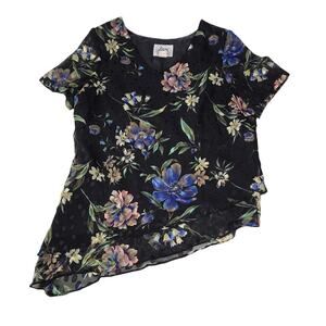 HBS Collection women's blouse black floral layered Size 18 office church fairy